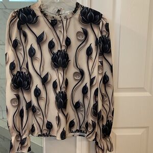 SHEIN Cream Blouse with Black Floral Print